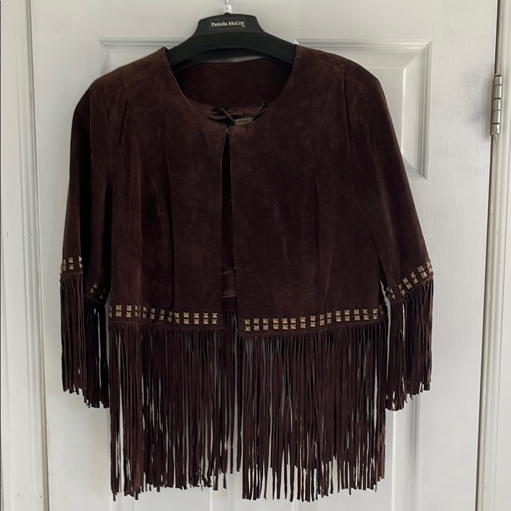 Pamela McCoy Brown Suede Fringe Jacket